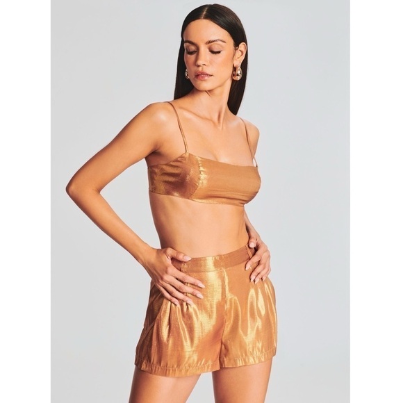 NWT RETROFETE Set Silk Metallic Chiffon High Waist Pleated Short & Bra Top XL - Picture 13 of 16